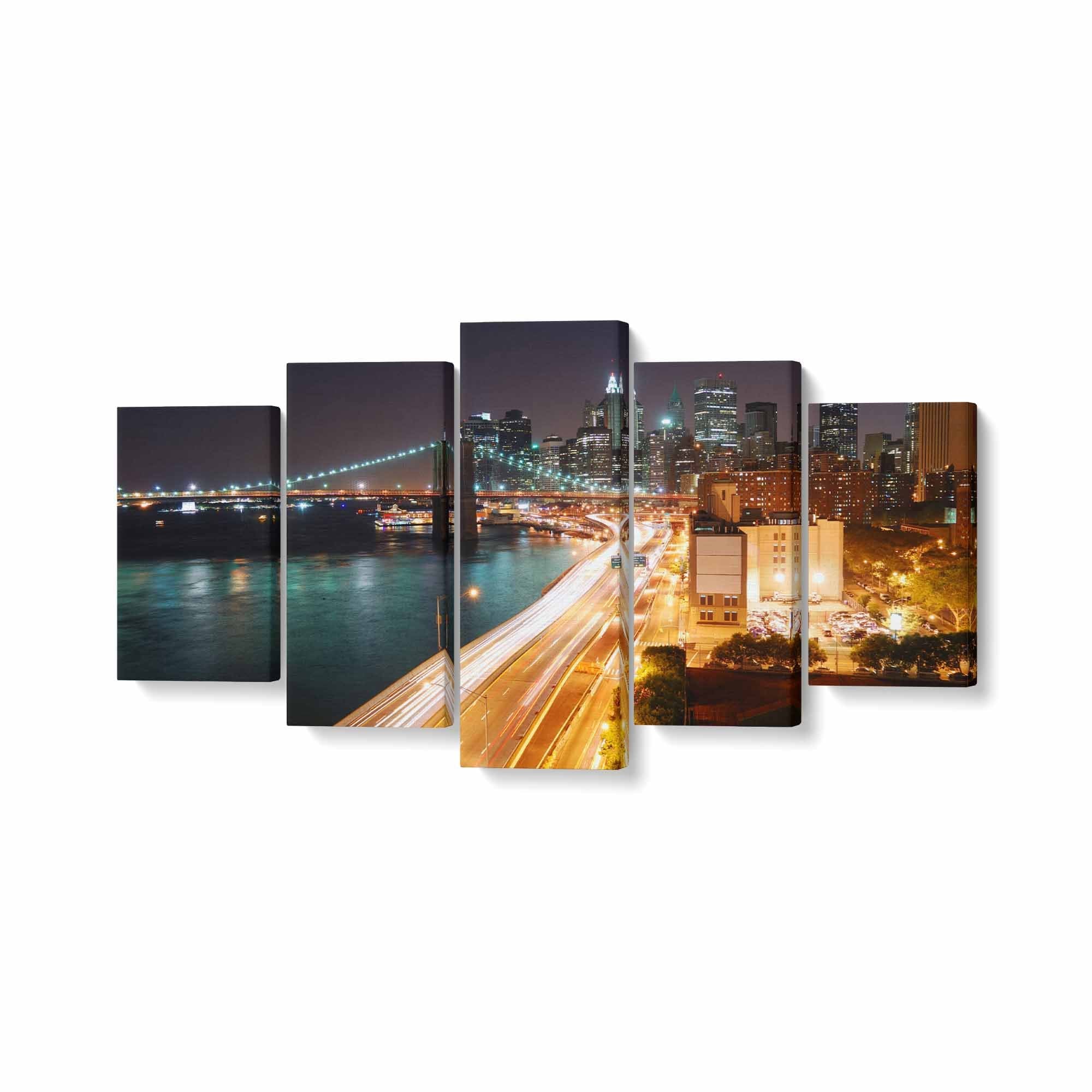 Tablou MultiCanvas 5 piese, Night Light City - canvasgift.ro